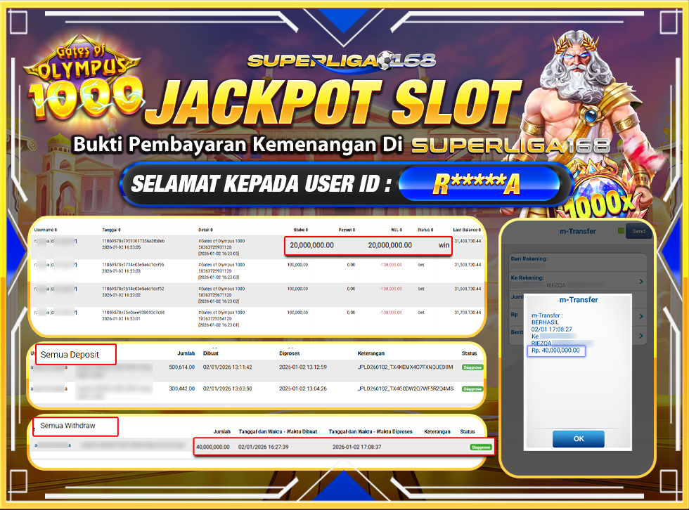 SUPERLIGA168 JACKPOT GATES OF OLYMPUS 1000 Rp.40,000,000LUNASS